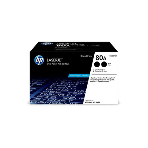 HP 80A Black Toner Cartridge - 2PK (2,700 Yield Each)